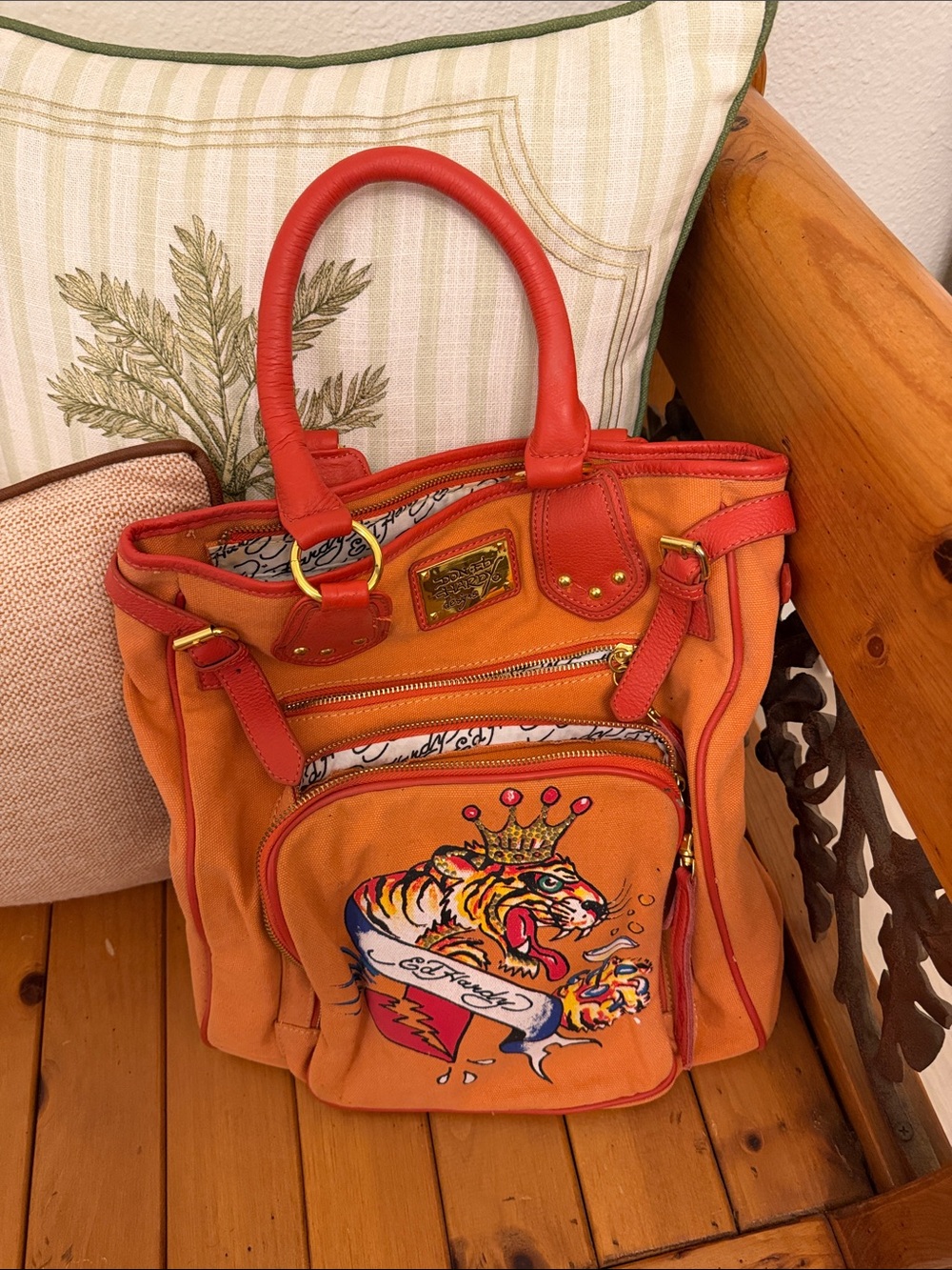 Orange Canvas Tiger Graphic Satchel Bag - Unbranded